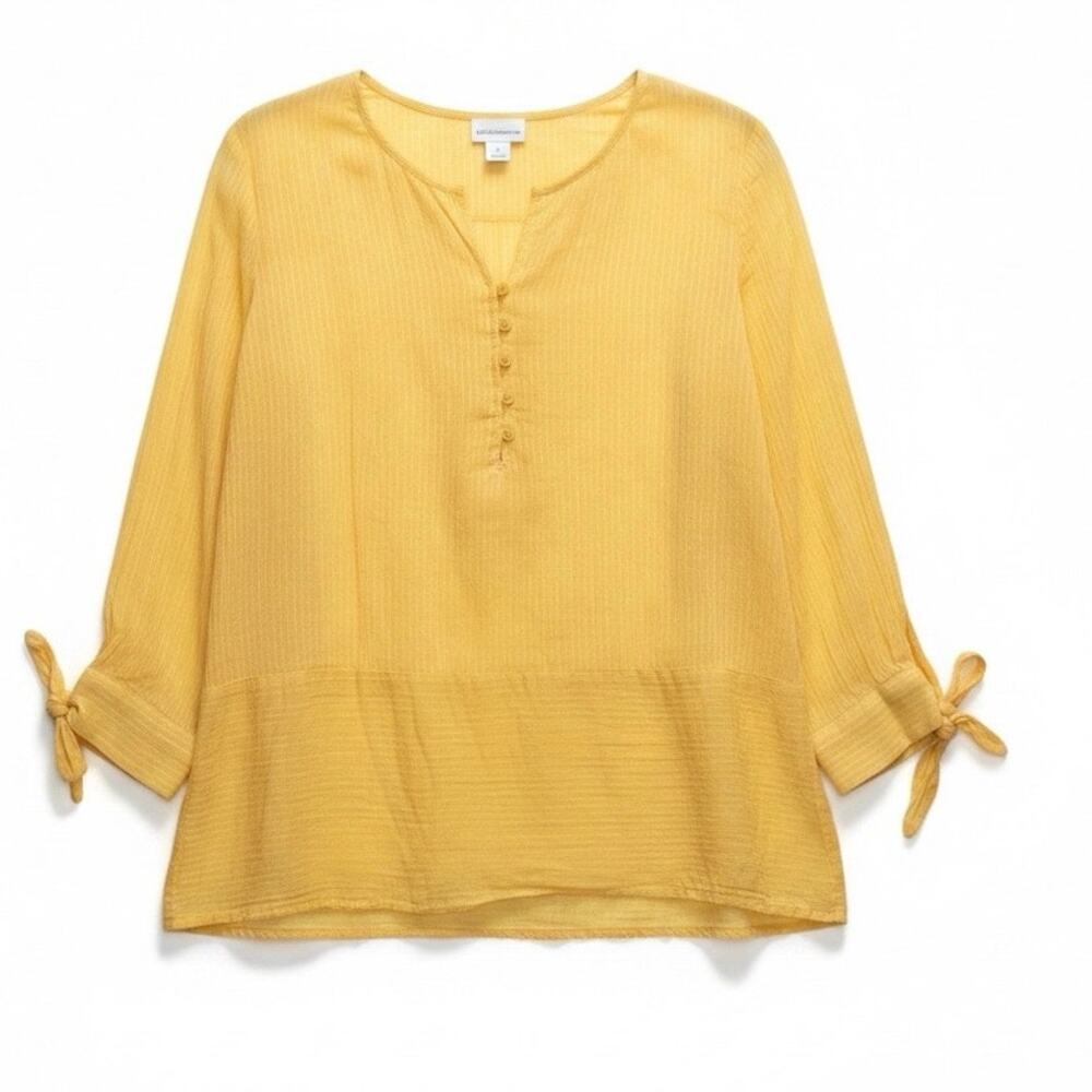 Liz Claiborne yellow with white stripes ties on sleeves lightweight | EUC